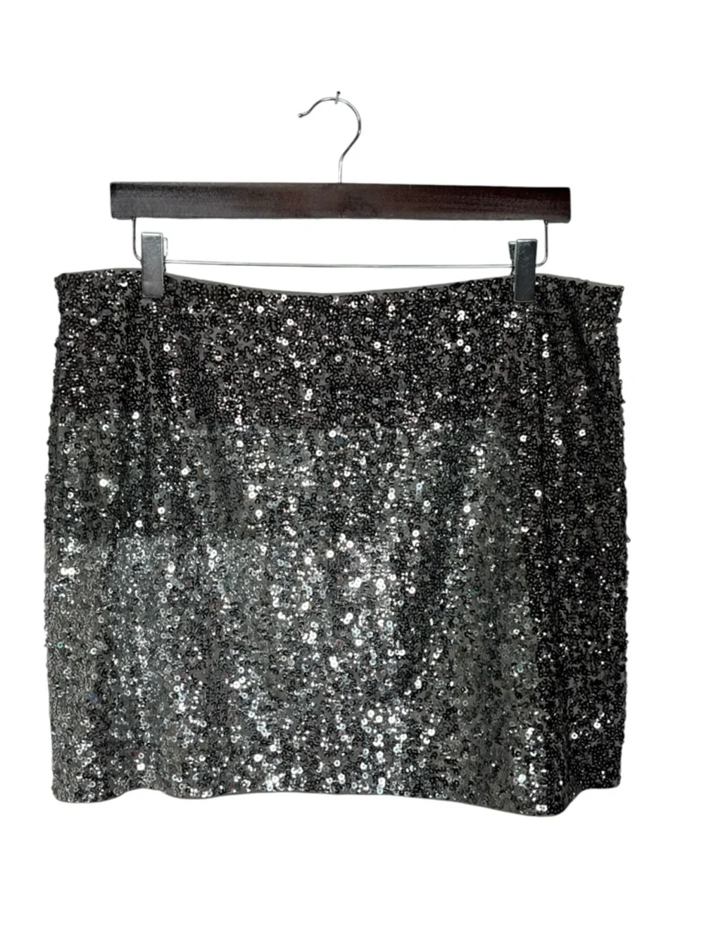 Express | Silver Gray Sequin Color Block Lined Mini Skirt L